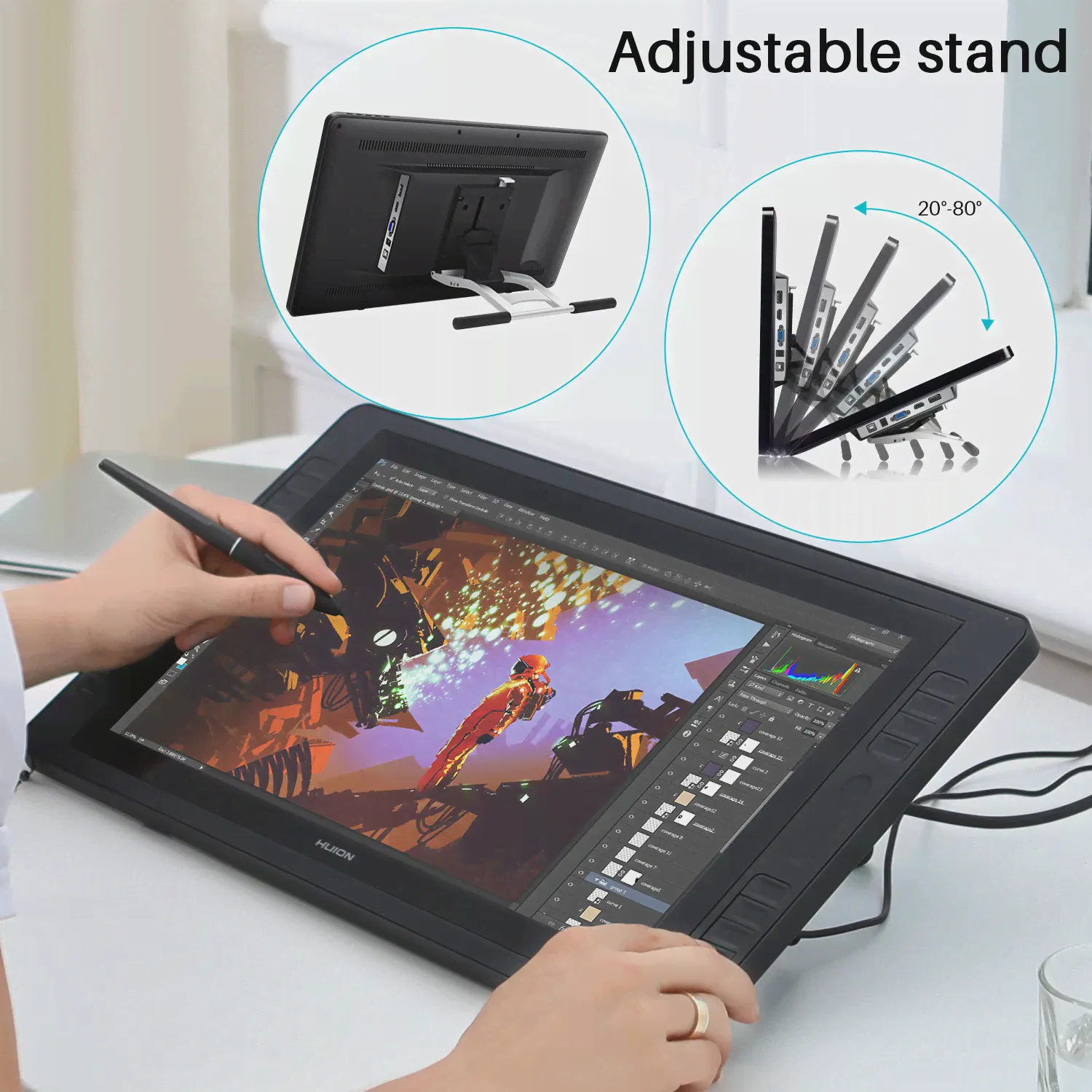 19,53 дюймовый новый 2019 HUION KAMVAS Pro 20, лидер продаж, графический планшет для рисования, монитор с ручкой (art.: 3920bfbbca365)-3